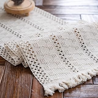 Weldomcor Beige Makramee Tischläufer Boho Baumwollflachs Tischläufer mit Quasten, Rechteckige H…