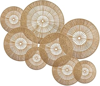 YiYa 8 Stück Boho Wanddekoration Set Geflochtene Rattan Wandkörbe Runde Handgefertigte Aufhäng…