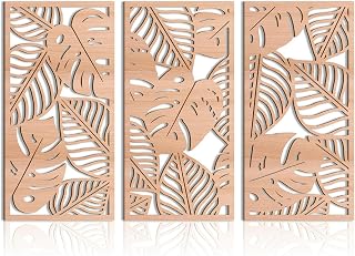 Yixuan 3 Stücke Moderne Holz Wanddekoration, Boho Tropische Monstera Blatt Wandskulpturen mit La…