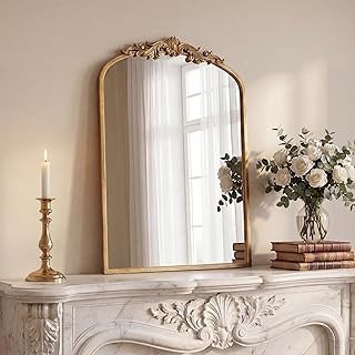 PERFNIQUE Gold Vintage Spiegel, 76 x 48 cm gewölbter antiker Barockspiegel für Wand, Messing Tr…