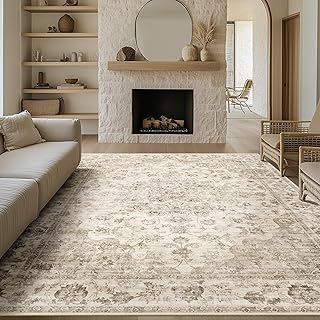 HUGEAR Vintage Teppich Wohnzimmer 240x300cm Beige Waschbar | Waschbarer Retro Teppich,Weich,Rutsc…