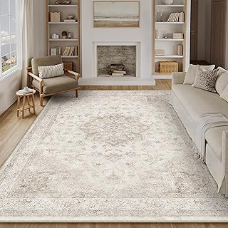 PureCozy Vintage Beige Teppich Wohnzimmer 200x300cm Waschbar | Waschbarer Teppich, Weich Rutschfe…