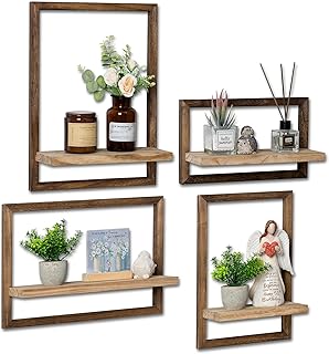 Wandregal Holz Rustikal Wanddeko Quadratische Schweberegale | für Wohnzimmer, Schlafzimmer, Eing…