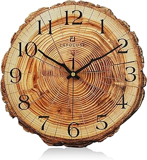 Lafocuse 30cm Jahresring Wanduhr Holz MDF Ohne Tickgeräusche, Braun Rustikale Landhausstil Wandu…