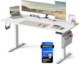 SONGMICS Höhenverstellbarer Schreibtisch elektrisch, 160 x 70 cm, stufenlos verstellbar, Memory-…