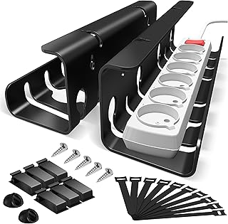 Kabelkanal Schreibtisch 2er-Set aus Stahl mit Zubehör Schwarz | Robuster 1-mm-Stahl, Montage unt…