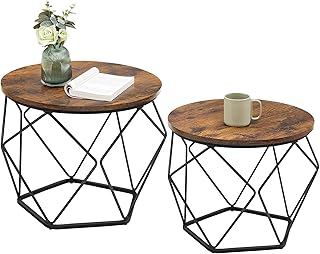 VASAGLE Couchtisch rund, 2er Set, Wohnzimmertisch, Beistelltisch, Vintage-Flair, abnehmbare Tisch…