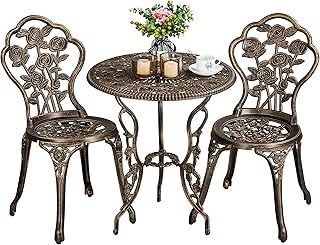 Yaheetech Balkonset 3tlg. wasserabweisend mit Schirmloch & Stauraum, Bronze | Gartenmöbel-Set au…