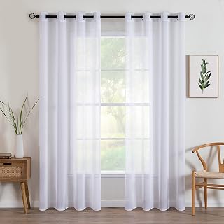 MIULEE Voile Vorhänge mit Ösen transparent 140×225 cm 2er Set Weiß | Leichte Voile Gardinen au…