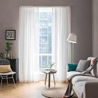 MIULEE Vorhänge Gardinen, Stangendurchzug Weiß, 2er Set 245x140cm aus Voile | Transparente Gard…