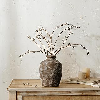 Rustikale Keramik Vase – 20cm Blumenvase – Vase Schwarz wasserdichte für Schnittblumen Trockenbl…