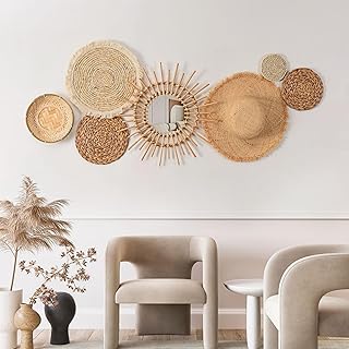 AQCQDQ Wandkorb Dekoration, Boho Dekor, Schlafzimmer Wanddekoration, Hängende Rattan Geflechtkö…