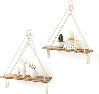 Mkono Makramee Wandregal Holz Regal Boho Deko Hängeregal Baumwollseil Handgewebte Schweberegal B…