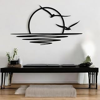 Tubibu Metall-Wandkunst – Sonnen-Glitzer-Wanddekoration – schwarze minimalistische Linienkuns…