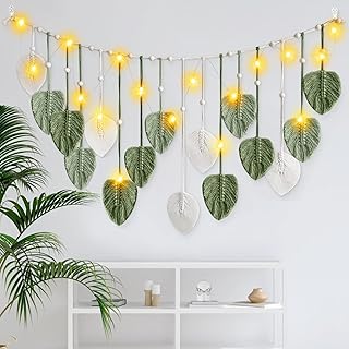 Boho Deko – Makramee Wandbehang,Wandteppich Chic Tapisserie Fransengirlande Mit 3M LED Lichterket…
