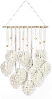 Betylifoy Makramee Wandbehang Boho Deko, Makramee Wandteppich mit Holzperlen und Grün Blätter T…