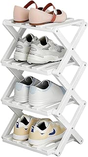 Faltbares Kleines Schuhregal, 4 Etagen, aus Bambus in Weiß – Freistehender Schuh-Organizer fü…