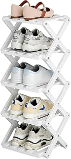 Faltbares Kleines Schuhregal, 5 Etagen, aus Bambus in Weiß – Freistehender Schuh-Organizer fü…