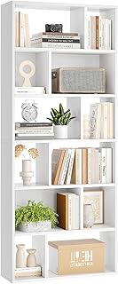 Bücherregal, Regal weiß mit 6 Ebenen, Freistehend Bücherschrank mit 12 offene Fächer, Standre…