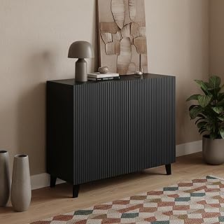 Bellamio Tana Kommode 92 cm, mit 4 Fächern, Schwarz, mit geriffelter Front | Sideboard Wohnzimme…
