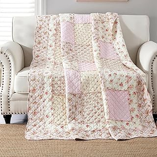 Qucover Tagesdecke Patchwork für Einzelbett 150x200cm Baumwolle Patchworkdecke Rosa für Mädche…