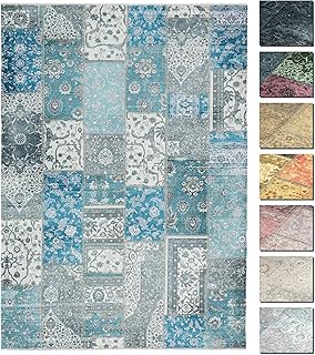 Kelim Patchwork Teppich Blau 120 X 160 cm – Maschinenwaschbar – Moderner Kurzflor Wohnzimmer Tepp…