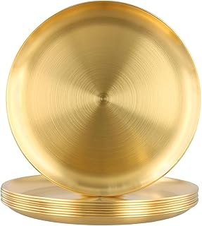 FUNSUEI 8 Stück Edelstahl Rundes Geschirr, Platzteller Gold Edelstahl Teller 26 cm, Servierplatt…
