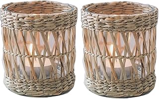 Teelichthalter aus Korbgeflecht, dekorativ, handgefertigt, gewebt, Votivkerzenhalter, rustikaler …