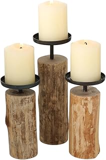 Boltze Kerzenständer Tempe (3-teiliges Set, Kerzenhalter aus Holz + Metall, stilvolles Design, D…