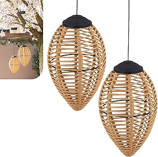 Gadgy Rattan Solarleuchten für Außen – 2er Set LED Hängelaternen aus Rattan – Dekorative G…