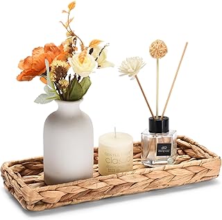 QSIDE Dekotablett rechteckig geflochten – Naturfarben – 30 x 13 x 3,5 cm – Nachhaltig aus Kürbis…