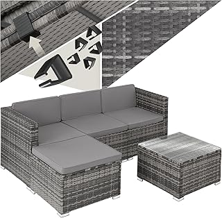 tectake® Poly Rattan Lounge, Outdoor Sitzgruppe, Set mit Sofa Sessel, Hocker, Tisch, frei kombin…