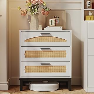Mericonia Natürliche Rattan-Kommode mit 3 Schubladen, Schlafzimmer Aufbewahrungs-Organisationsko…