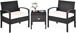 GIANTEX Balkonmöbel Kleiner Balkon, Rattan Gartenmöbel Set 2 Stühlen mit Tisch, Gartentisch mi…