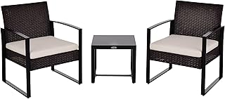 Outsunny Rattan Gartenmöbel Set Polyrattan 3 TLG. Balkonmöbel, mit Kissen Garten Braun+Creme