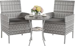 UDPATIO Gartenmöbel Set 3-Teilige Lounge Balkonmöbel Set mit Wetterfeste Gartentisch und 2 Stü…