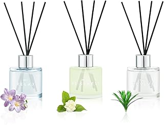 Raumduft Diffuser 3 x 50ml Aromatherapie Diffusor Setz Mit 12 Duftstäbchen Freesie/Jasmin Weiße…