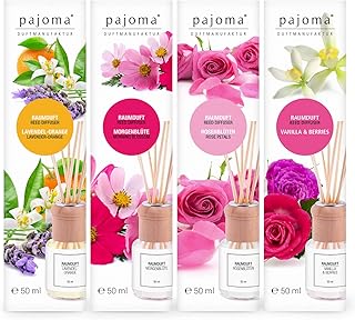 pajoma® Raumduft Set, 4X 50ml Duftrichtung Morgentau, Rosenblüten, Lavendel-Orange, Vanilla & B…