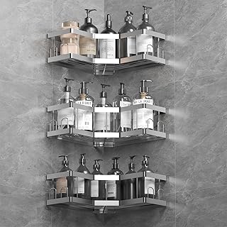 Duschablage Ohne Bohren, 3 Pcs Silber Duschregal, 201 Edelstahl Badregal mit Kleber, Shampoo Halt…