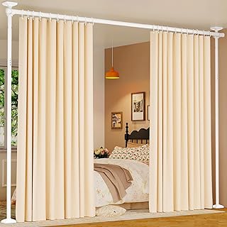 Yeabett Raumteiler-Gardinenstange – Raumteiler ohne Bohren 122–305 cm (H) 70–177 cm (B) ver…