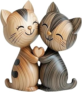 Süße Katzen-Deko – Holz Deko Paar Katzen Für Den Schreibtisch | Tierische Deko Für Tisch Büc…