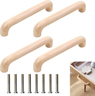 Piuluvor® 4 Stück Schrankgriffe Holz 128mm Lochabstand Retro-Design Buchenholz Möbelgriffe