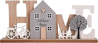 UNUS Holz-Aufsteller Dekoartikel mit Haus, Baum & Fahrrad-Motiv, rustikaler Schriftzug für Wohnz…