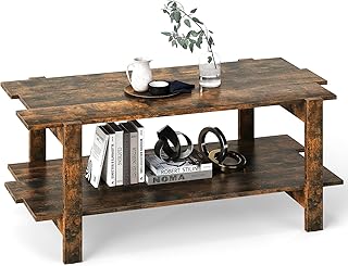 LIFEZEAL Couchtisch Vintage, Wohnzimmertisch Holz mit 2 Ebenen, Sofatisch mit Stauraum, Rechtecki…