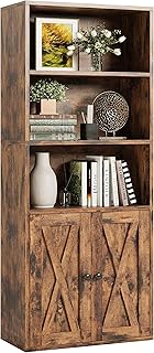 IRONCK Bücherregal mit 2 Türen, Standregal mit 5 Ebenen, Industriestil Bücherschrank, Vitrinen…