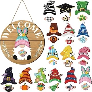 Halloween Wichtel austauschbares Willkommensschild Dekor – 30 Stück saisonales Holzschild mit …