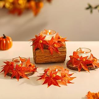 Hewory Herbstdeko Innen Teelichthalter Tischdeko: 4 Stück Herbst Dekoration Kerzenhalter Glas mi…