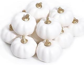 Cuicany 12 Stück Tischdeko Herbst Deko Kürbisse Weiß, Realistische Weiße Kürbisse Der Herbst…