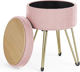 SONGMICS Runder Sitzhocker, Hocker mit Stauraum, Samt Schminktisch Hocker, 39 cm d, 44,4 cm H, 4 …