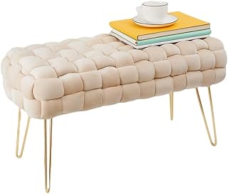 Zedelmaier Moderner Velvet SitzBank, Quadratisch Ottoman-Fußhocker mit goldfarbenen Metallbeinen…